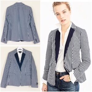 J.Crew Puckered Gingham Blazer Navy White Size 2